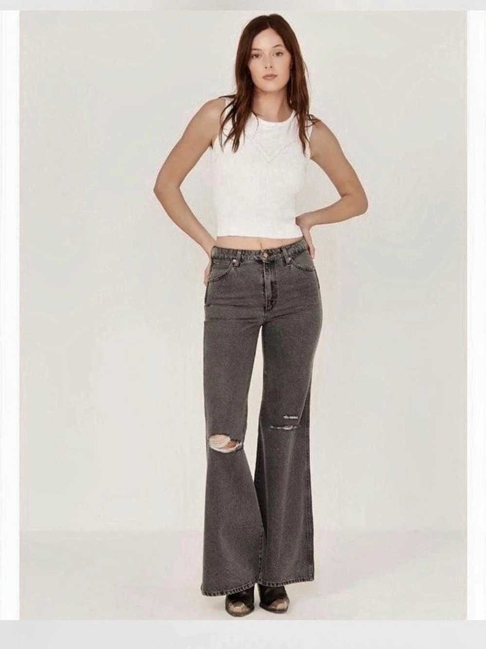Wrangler Wanderer 622 High Rise Flare Gray Flare Jeans Waist 24/32 NWT